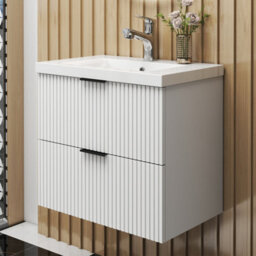 Sline 600mm Wall Mounted White Bathroom Vanity Unit With Ceramic Basin,2 Soft Close Drawers For Storage,flat Packed - thumbnail 4