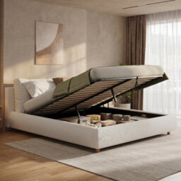Matteo 5Ft Ottoman Storage Bed Frame - Warm White Boucle - thumbnail 3