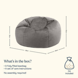 icon Kingston Classic Velvet Bean Bag Chair Charcoal Grey Bean Bags - thumbnail 6