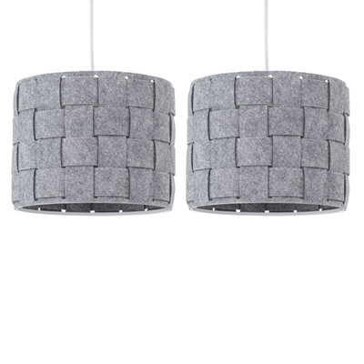First Choice Lighting Set Of 2 Warner Grey Felt Weave Easy Fit Pendant Shades - image 1