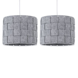 First Choice Lighting Set Of 2 Warner Grey Felt Weave Easy Fit Pendant Shades - thumbnail 1