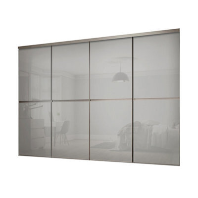 Spacepro Minimalist Mirror Panelled Non-Mirrored Matt Grey 4 Door Sliding Wardrobe Door Kit (H)2220mm (W)3008mm - image 1