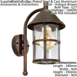 Antique Brown Ip23 Outdoor Wall Light With E27 Bulb Socket - thumbnail 2