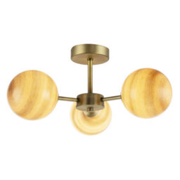 Happy Homewares Designer Antique Brass Ceiling Light With Stripe Marble Glass Shades - thumbnail 3