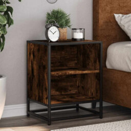 Berkfield Bedside Cabinet Smoked Oak 40X31X50 Cm Engineered Wood And Metal - thumbnail 1