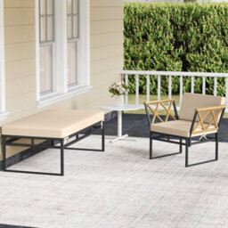 Gainoom 2 Pieces Beige Patio Furniture Set Outdoor Metal Chaise Lounge Chair - thumbnail 8
