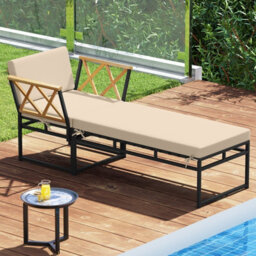 Gainoom 2 Pieces Beige Patio Furniture Set Outdoor Metal Chaise Lounge Chair - thumbnail 3