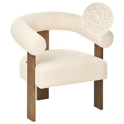 Beliani Armchair Ilbro Boucle Off-White/ Dark Brown - image 1