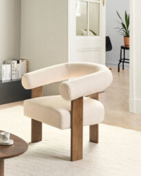 Beliani Armchair Ilbro Boucle Off-White/ Dark Brown - thumbnail 2