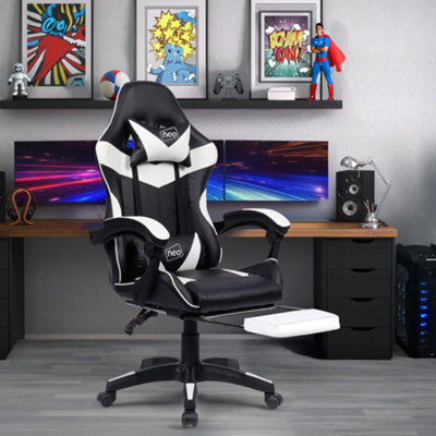 Neo White Leather Massage Recliner Computer Gaming Office Chair With Footrest - image 1