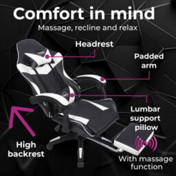 Neo White Leather Massage Recliner Computer Gaming Office Chair With Footrest - thumbnail 4