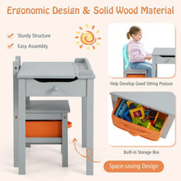 Costway Kids Table And Chair Set Children Wooden Activity Table Set W/ Drawer & Flip Top - thumbnail 7