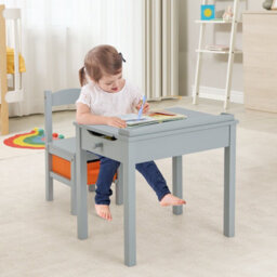 Costway Kids Table And Chair Set Children Wooden Activity Table Set W/ Drawer & Flip Top - thumbnail 5