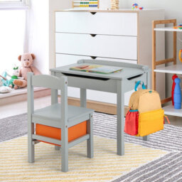 Costway Kids Table And Chair Set Children Wooden Activity Table Set W/ Drawer & Flip Top - thumbnail 4