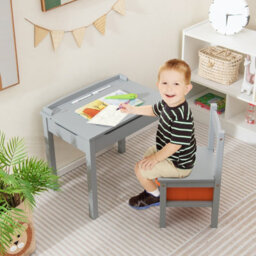 Costway Kids Table And Chair Set Children Wooden Activity Table Set W/ Drawer & Flip Top - thumbnail 3