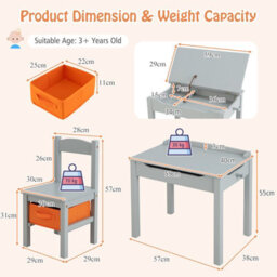 Costway Kids Table And Chair Set Children Wooden Activity Table Set W/ Drawer & Flip Top - thumbnail 2