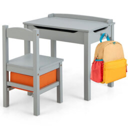 Costway Kids Table And Chair Set Children Wooden Activity Table Set W/ Drawer & Flip Top