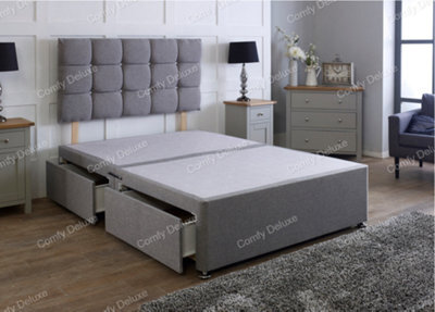 Comfy Deluxe 4Ft Grey Linen  Small Double Divan Bed Base With Headboard No Drawers