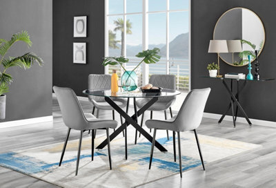 Furniturebox Uk Novara Black Leg 120Cm Round Glass Dining Table & 4 Grey Pesaro Black Leg Chairs - image 1