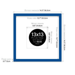 "13X13"" Blue Picture Frame - 13X13"" Square Frame With 10X10"" Mount For 13X13""/10X10"" Pictures Art Deco Style Room Decor, 1 Pack" - thumbnail 2