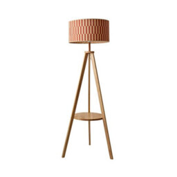 Valuelights Morrigan Shelf Tripod Floor Lamp With Orange Checkerboard Bamboo Shade - thumbnail 6