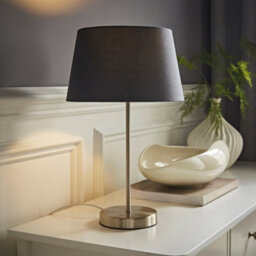 Valuelights Charles Brushed Chrome Table Lamp With Grey Tapered Shade And Bulb - thumbnail 5