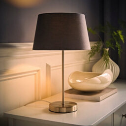 Valuelights Charles Brushed Chrome Table Lamp With Grey Tapered Shade And Bulb - thumbnail 1
