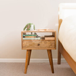 Tapromis Wide Nordic Wooden Bedside Table With Drawer And Shelf - thumbnail 3