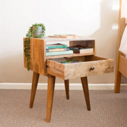Tapromis Wide Nordic Wooden Bedside Table With Drawer And Shelf - thumbnail 2