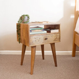 Tapromis Wide Nordic Wooden Bedside Table With Drawer And Shelf - thumbnail 1