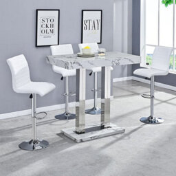 Furniture in Fashion Diva Marble Effect High Gloss Bar Table 4 Ripple White Stools - thumbnail 1