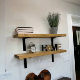 MKGT Rustic Shelf For Wall Shelving Shelf With Brackets 4.5Cm Thick Set Of Kitchen Office Room Deco (Tudor Oak, 60Cm) - thumbnail 7