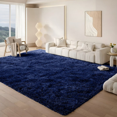 Aspire Homeware Non Slip Navy Shaggy Rug Soft Fluffy Washable, Living Area And Bedroom Rug, (L)200Cm X (W)140Cm - image 1