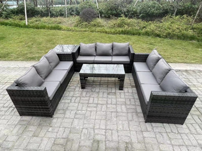 Fimous Outdoor Rattan Garden Furniture Lounge Sofa Set With Oblong Rectagular Coffee Table And Side Table - image 1
