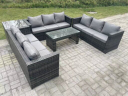 Fimous Outdoor Rattan Garden Furniture Lounge Sofa Set With Oblong Rectagular Coffee Table And Side Table - thumbnail 2