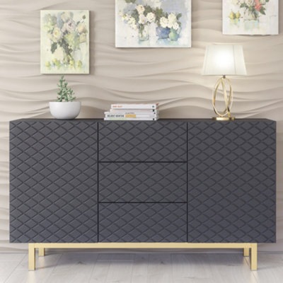 Diamond Luxe Sideboard 140Cm Luxury Dark Grey Cabinet With Push To Open Storage - Creative Furniture - image 1