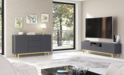 Diamond Luxe Sideboard 140Cm Luxury Dark Grey Cabinet With Push To Open Storage - Creative Furniture - thumbnail 9