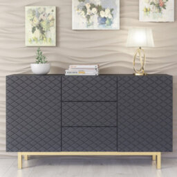Diamond Luxe Sideboard 140Cm Luxury Dark Grey Cabinet With Push To Open Storage - Creative Furniture