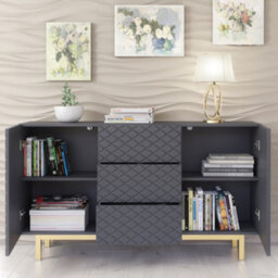 Diamond Luxe Sideboard 140Cm Luxury Dark Grey Cabinet With Push To Open Storage - Creative Furniture - thumbnail 3