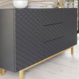 Diamond Luxe Sideboard 140Cm Luxury Dark Grey Cabinet With Push To Open Storage - Creative Furniture - thumbnail 2
