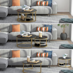 2-Tier Round Black Marble Top With Gold Legs- Nesting Coffee Table Set - thumbnail 6