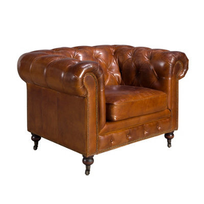 Angel Cerda Chic Cognac Brown Leather Chester Armchair For Modern Living Spaces - image 1