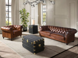 Angel Cerda Chic Cognac Brown Leather Chester Armchair For Modern Living Spaces - thumbnail 3