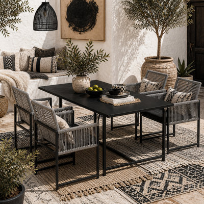 Wyld Haus Riha 5-Piece Light Grey Metal Garden Dining Set With Square Glass-Top Table And 4 Foldable Chairs - image 1