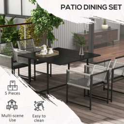 Wyld Haus Riha 5-Piece Light Grey Metal Garden Dining Set With Square Glass-Top Table And 4 Foldable Chairs - thumbnail 7