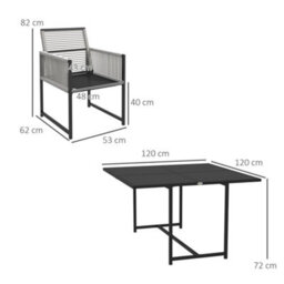 Wyld Haus Riha 5-Piece Light Grey Metal Garden Dining Set With Square Glass-Top Table And 4 Foldable Chairs - thumbnail 4