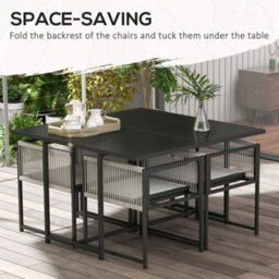 Wyld Haus Riha 5-Piece Light Grey Metal Garden Dining Set With Square Glass-Top Table And 4 Foldable Chairs - thumbnail 5