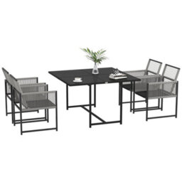 Wyld Haus Riha 5-Piece Light Grey Metal Garden Dining Set With Square Glass-Top Table And 4 Foldable Chairs - thumbnail 2