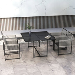 Wyld Haus Riha 5-Piece Light Grey Metal Garden Dining Set With Square Glass-Top Table And 4 Foldable Chairs - thumbnail 3