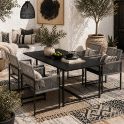 Wyld Haus Riha 5-Piece Light Grey Metal Garden Dining Set With Square Glass-Top Table And 4 Foldable Chairs - thumbnail 1